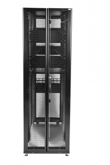 Купить шкаф серверный проф напольный 48u (600x1000) дверь перфор., задние двойные перфор., черный, в сборе в Казани