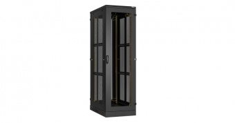 Купить напольный шкаф 19", 24u, стеклянная передняя дверь, боковые перфорированные стенки и задняя дверь ш600хв1280хг1000мм, в разобранном виде, черный в Казани