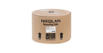 Кабель NIKOLAN U/UTP 4 пары, Кат.5e (Класс D), тест по ISO/IEC, 100МГц, одножильный, BC (чистая медь), 24AWG (0,50мм), внешний, PE до -60С, с многожильным тросом (1,25мм), черный, 500м - гарантия: 3 года оптом