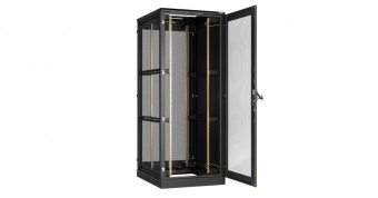 Купить напольный шкаф 19", 33u, одностворчатые перфорированные двери, одностворчатые цельнометаллические боковые стенки ш800хв1660хг1000мм, в разобранном виде, черный в Казани