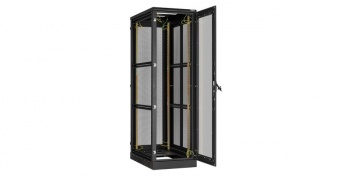 Купить напольный шкаф 19", 33u, стеклянная дверь, боковые перфорированные металические стенки и задняя дверь ш600хв1660хг1000мм, в разобранном виде, черный в Казани