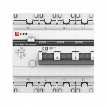Дифференциальный автомат АД-32 3P+N 63А/100мА (тип А) EKF PROxima