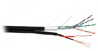 Кабель NETLAN F/UTP 4 пары, Кат.5e (Класс D), 100МГц, одножильный, BC (чистая медь), с многожильным силовым кабелем 0,50мм2, внешний, PE до -40C, черный, 305м оптом