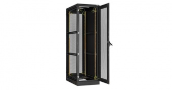 Купить напольный шкаф 19", 24u, перфорированная дверь, боковые цельнометаллические стенки и задняя дверь ш600хв1280хг1000мм, в разобранном виде, черный в Казани
