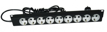 Блок силовых розеток 10А со шнуром (2 м.) 19" без выключателя, 9 розеток, цвет черный